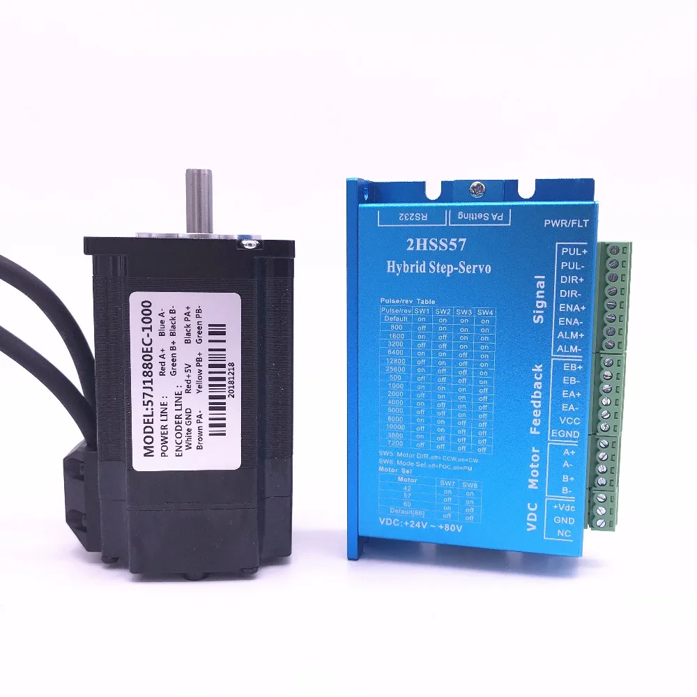 

Nema 23 2.2N.m Closed Loop Stepper Motor kits 2.0 Nm Nema23 stepper motor 57J1880EC-1000 and 2HSS57 driver / 57 servo motor kits
