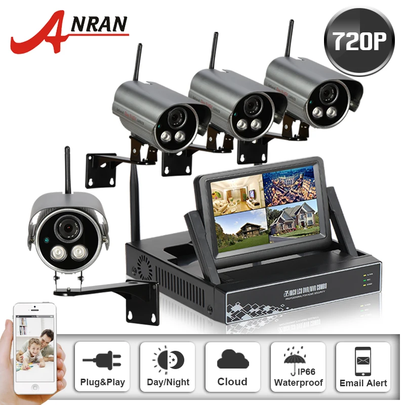 

Anran Plug & Play P2P 4CH Wireless NVR 7" LCD CCTV System HD 2 Array Night Vision Outdoor Security Surveillance Kit & 1TB HDD