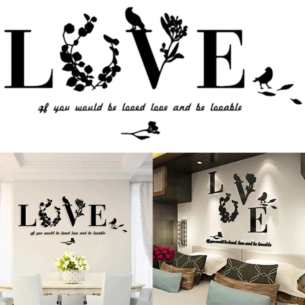 

Love Home Decor Wall Decals Mirror Wall Stickers For Children's Rooms Kids Rooms Decoration Bathroom Stickers 3D Sticker