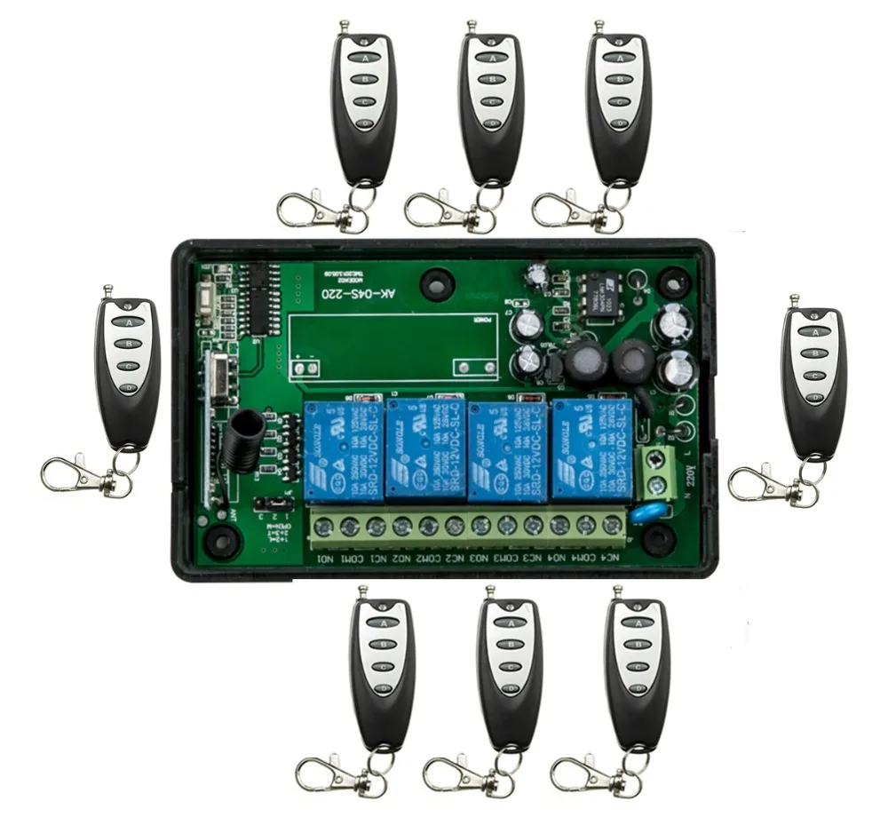 

AC85v~250V 110V 220V 230V 4CH RF Wireless Remote Control Relay Switch Security System Garage Doors, Rolling Gate Electric Doors