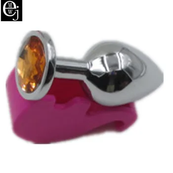 

3.5*8cm Metal Anal Plug Stainless Steel Butt Plug Anal Beads With Orange Gem Erotic Sex Toys For Women Men Male Anal ELDJ105