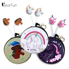 Мультяшные наушники с единорогом, разноцветные радужные наушники-вкладыши с изображением лошади, чехол, наушники с микрофоном для смартфона Xiaomi, подарки для детей