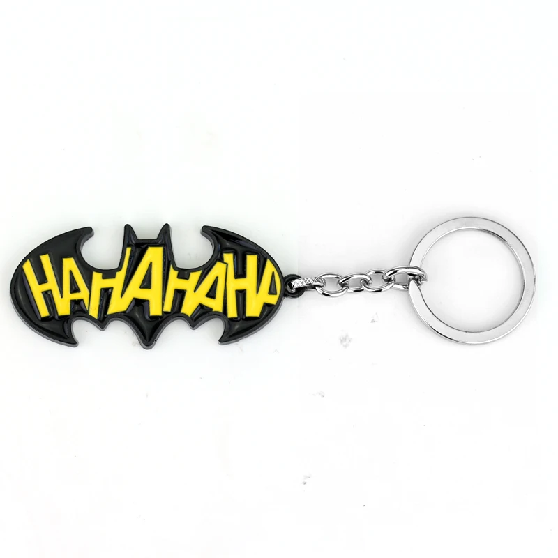 

Hot DC Comics Batman HA HA HA Joker Keychain Metal Yellow Enamel Animal Bat Superhero Batman Key Ring Chain Holder Charm Gift