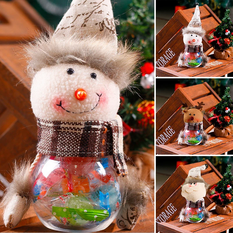 1Pcs Plastic Candy Jar Christmas Theme Small Gift Bags Christmas Tree Ornaments Christmas Crafts Home Party Decorations