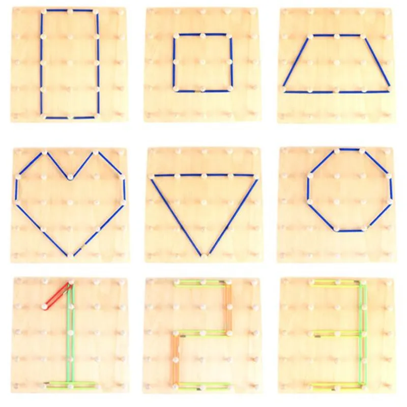Деревянный георезный математический манипулятивный материал блок с сеткой отверстий Гео доска графические развивающие игрушки с пандой лицо карты