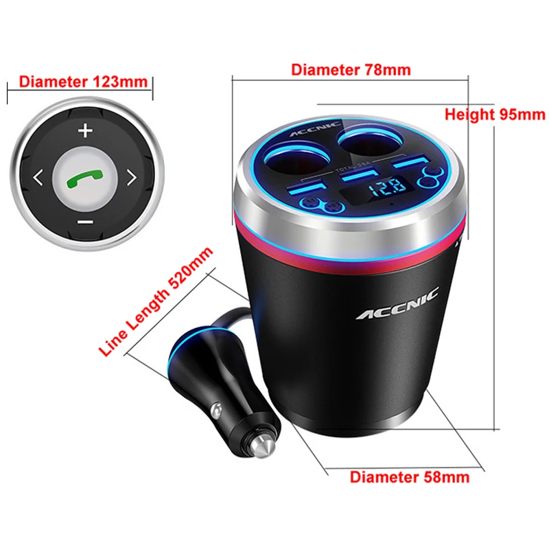 Accnic C1 3.5A 3 USB Car FM Transmitter Cigarette Lighter MP3 Player Adapter Hands free Wireless Bluetooth Radio Receiver|fm transmitter|car fm