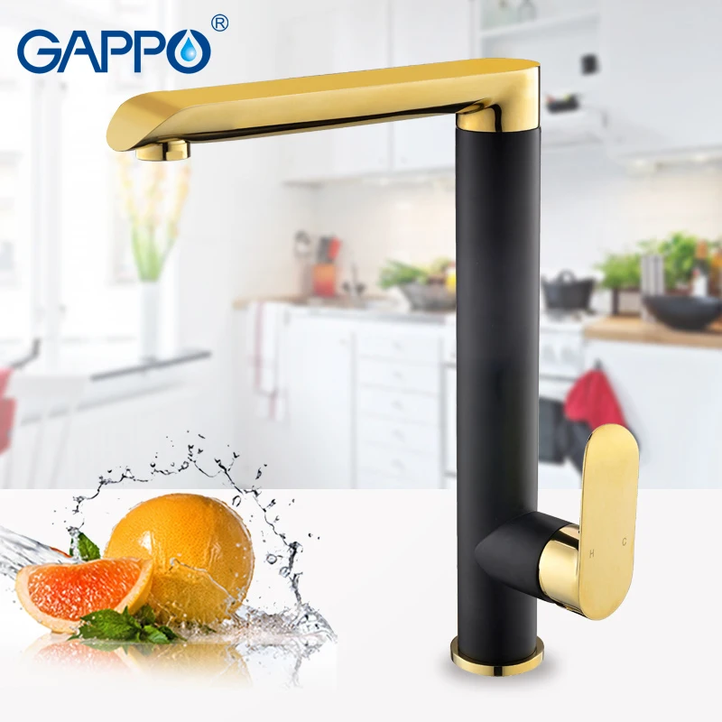 Смеситель для кухни GAPPO кухонный кран на раковину водопад золотистый и черный