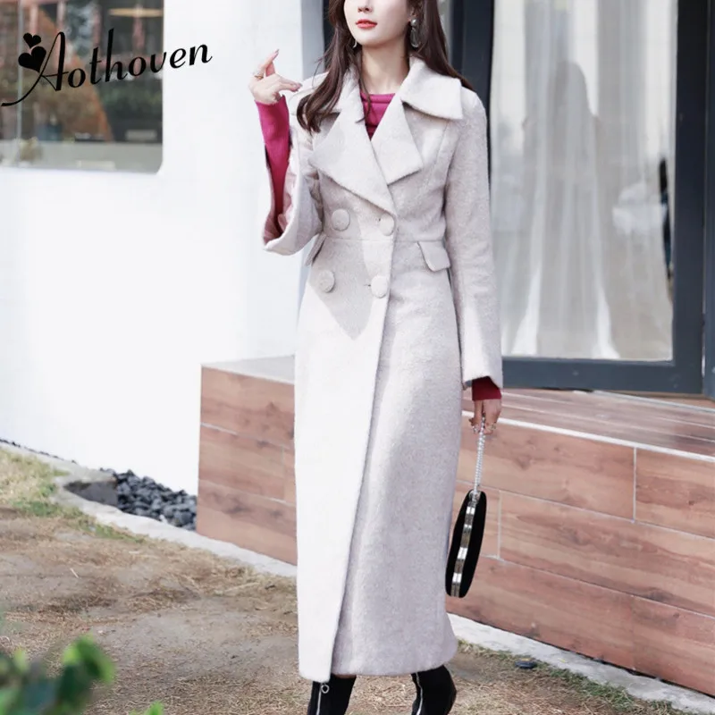 

2018 Winter Classical High Quality Beige Coat British New Design Brand Trench Elegant Vintage Womens Flare Sleeve Long Trench