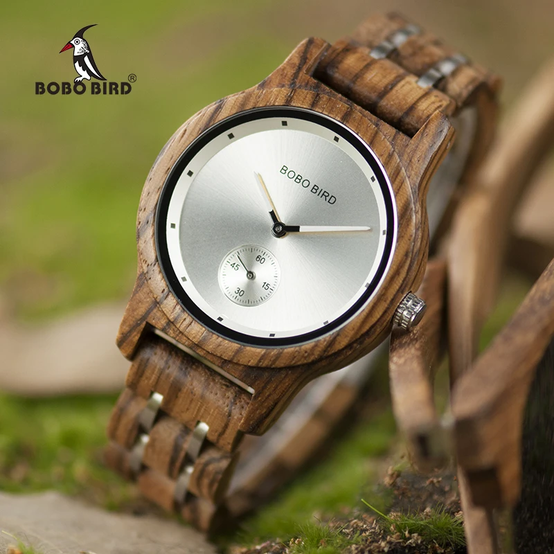 BOBO BIRD Men Watch Quartz Watches Male Wooden Wristwatch Small second disk Gift box masculinos relogios Customize logo
