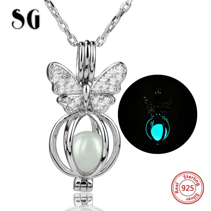 

100% 925 sterling silver lovely butterfly glowing chain pendant&necklace with Zirconia diy fashion jewelry making for lover gift