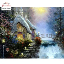 Золотой панно DIY Полный алмаз вышивка цветок дом Фото Пользовательские алмазов картина вышивки крестом 3D, Алмазная мозаика Рождество 811