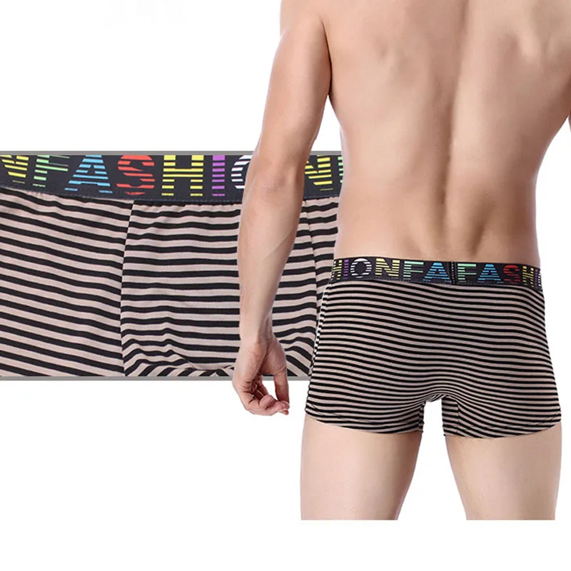 Мода письмо Фирменная Новинка Для мужчин нижнее белье хлопок Cueca шорты в полоску