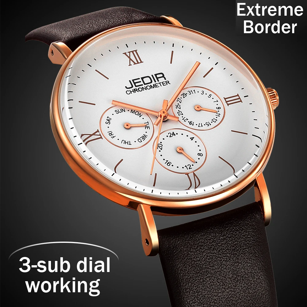 

2019 Hot Sale Watch men Fashion Mens Chronograph Automatic Date Genuine leather Gold Black Brand Watches Clock Relogio Masculino
