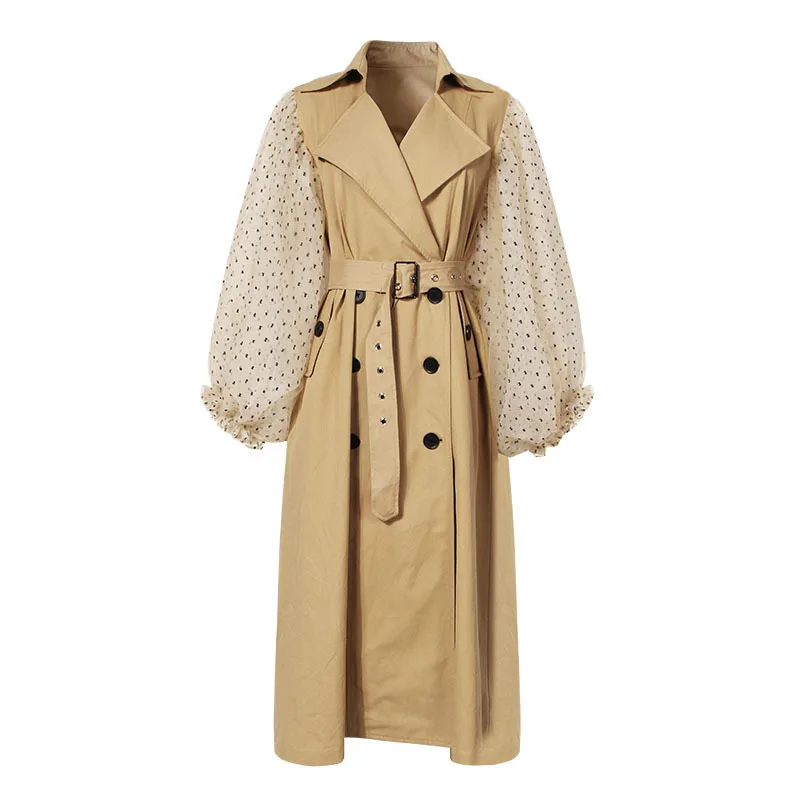 

Women's Trench coat New 2019 spring lantern sleeve trench coat women's elegant double breasted belt windbreaker coat A117