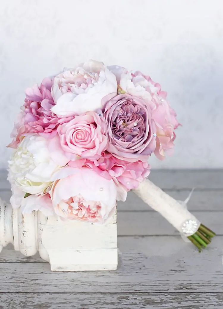JaneVini романтический розовый свадебный букет Свадебные цветы Fiori Sposa искусственный Шелковый светильник фиолетовые розы Ramos De Flores Para Boda