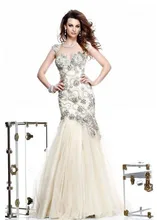 Elegant Beads Mermaid Evening Dress Sleeveless Ivory Beauty Cap Sleeve Formal Party Dress O-Neck Sheer Front And Back Vestidos