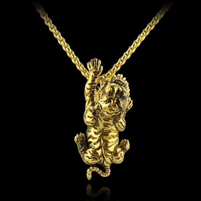 Tiger Necklace 3D Gold Tiger Charm Necklace Personalized design Animal Charm Jewelry for Men