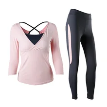 Women’s Yoga Set Full Sleeves Long Pants Solid 3 Colors Female Sportswear Anti-pilling With Pad Yoga Suit Girls’ Yoga Clothes