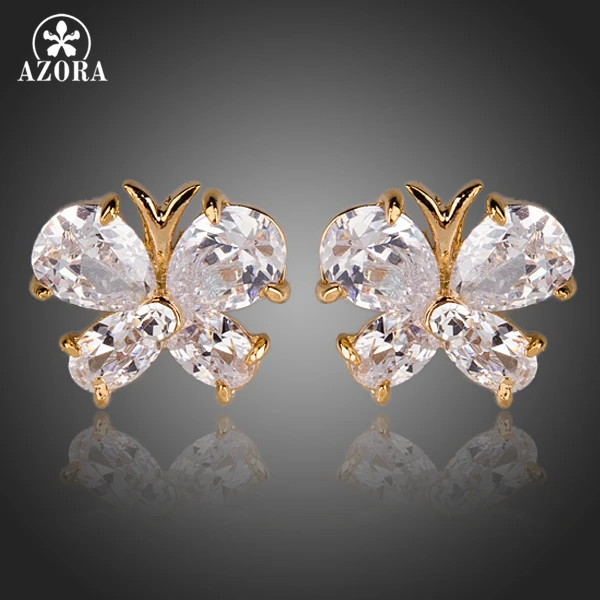 Azora, золотые серьги-гвоздики из чистого кубического циркония с бабочкой TE0142