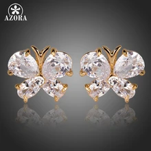 Azora, золотые серьги-гвоздики из чистого кубического циркония с бабочкой TE0142