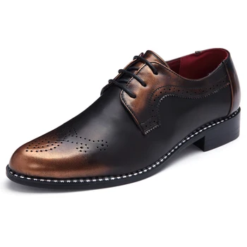

Nice New Fashion Brush Patent Leather Mens Brogue Shoes Popular Pointed Toe Cuts-Out Lace-Up British Male Leisure Leather Shoes