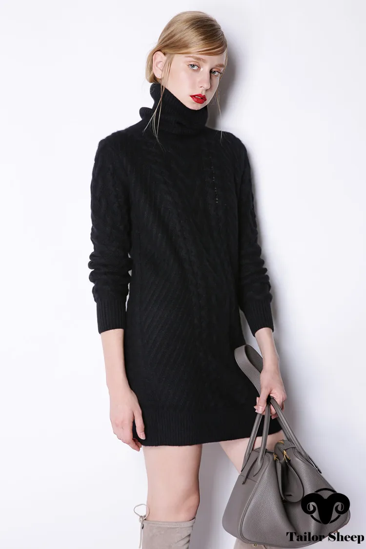 Зимний кашемировый свитер, Женская водолазка, свободный стиль, чистый кашемир, свитер, пуловер, Женский вязаный джемпер - Цвет: black