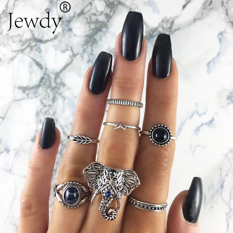 

7PCS/Lot Fashion Leaf Stone Midi Ring Sets New 2019 Vintage Crystal Opal Knuckle Rings for Women Anillos Mujer Jewellery