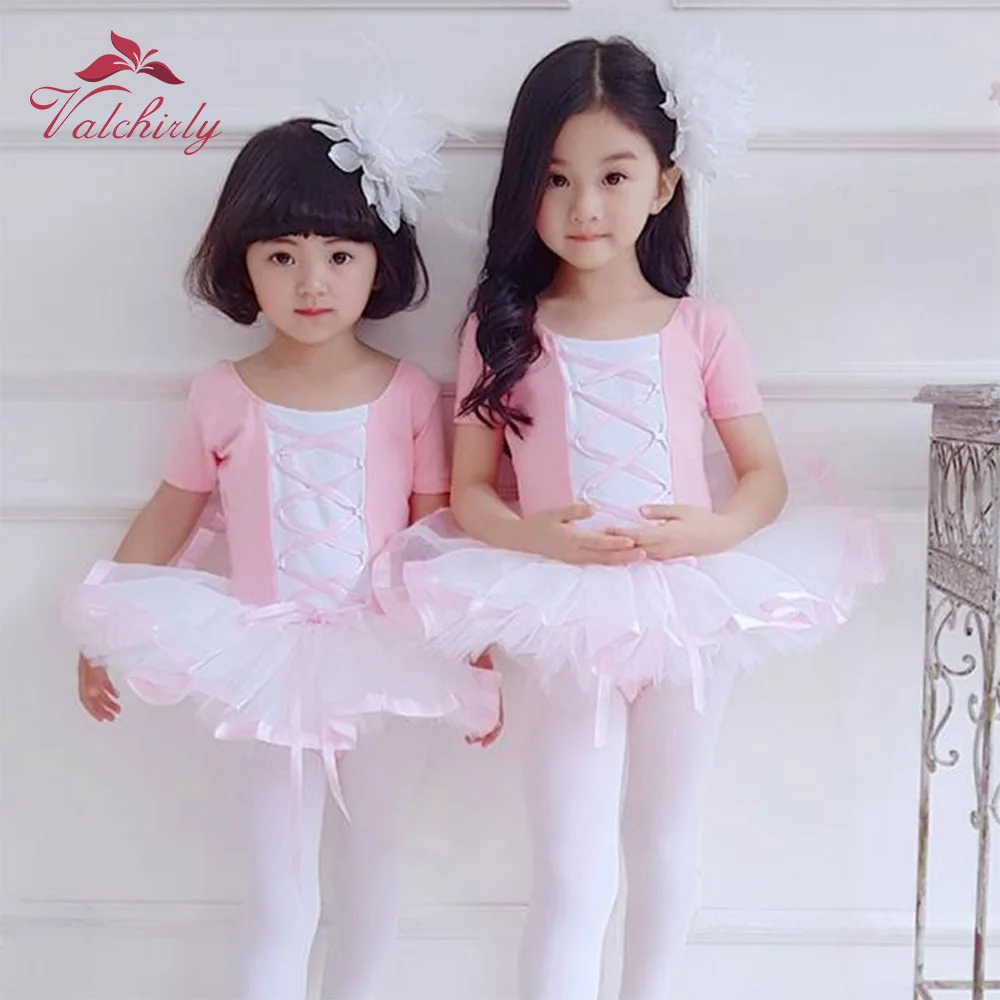 

Ballet Girls Dance Dress Kids Tutu Leotard Wear Children Ballerina Performance Costumes Flower Skirt Satin Ribbon Side