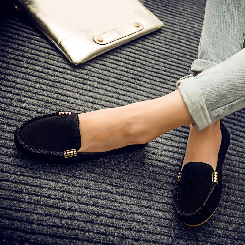 Women Flats Suede Candy Color Loafers Slip on Casual Flat Shoes Soft Ballet Flat Spring Moccasins Shallow Ladies Shoes Puls Size - Цвет: black