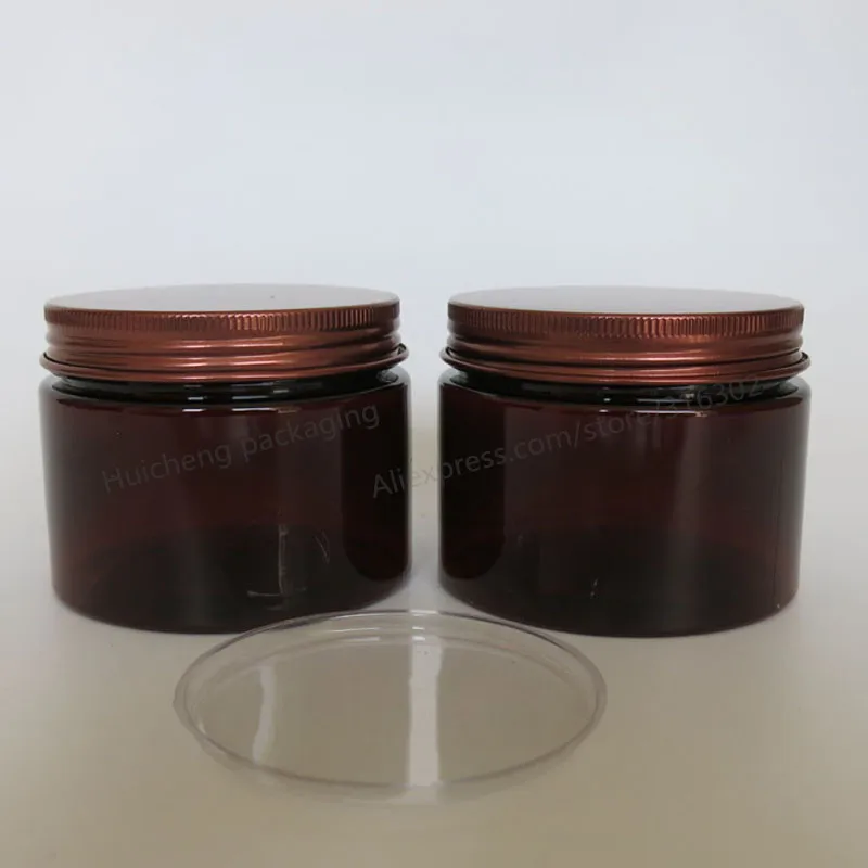 20 x 150 gram Amber Empty Plastic Jar With Bronze Aluminum Lids Makeup