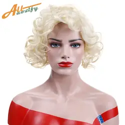 Парики из искусственных волос без шапочки-основы короткий волнистые Блондинка парик для Хэллоуина карнавальные парики
