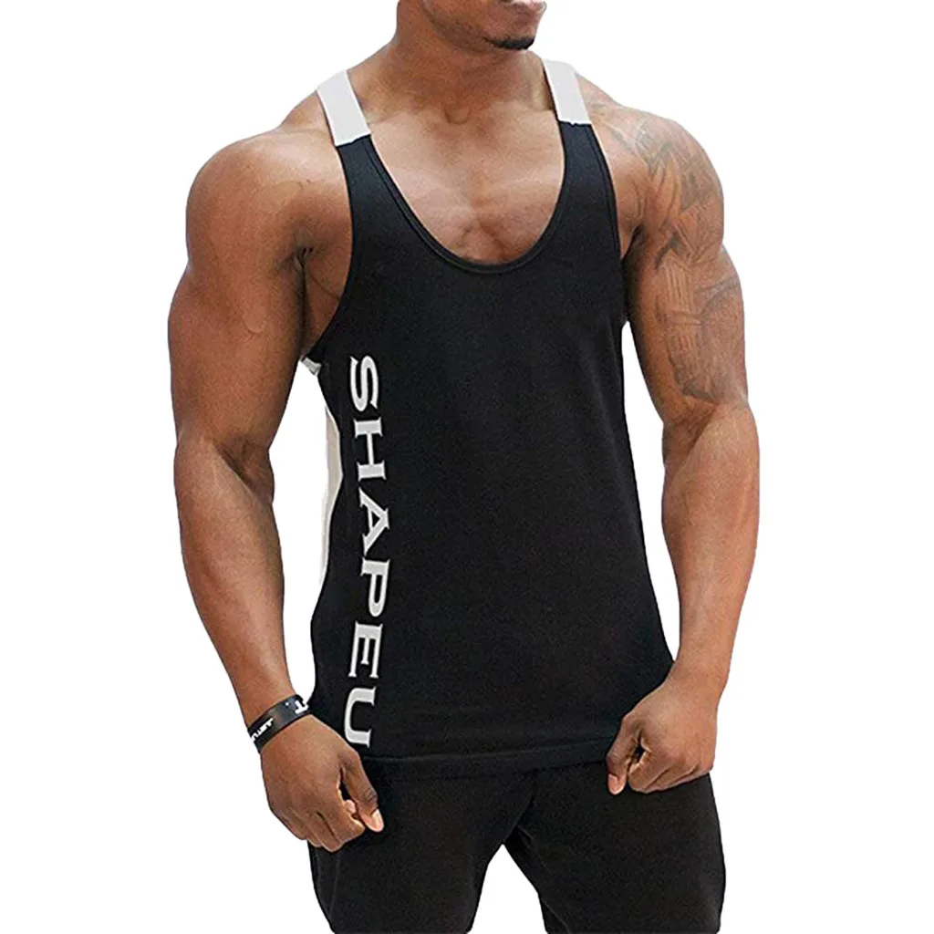 

Tank Top 2019 Men Gym Streetwear Letter Print Mens Clothing Men Bodybuilding Clothes Fitness Clothing Tanktop Casual Tank Tops