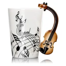 Muziekinstrument Merkt Koffie Mok Met Viool Vormige Unieke Handvat Mode Thee Melk Keramische Porselein Cup 300 ml(China)