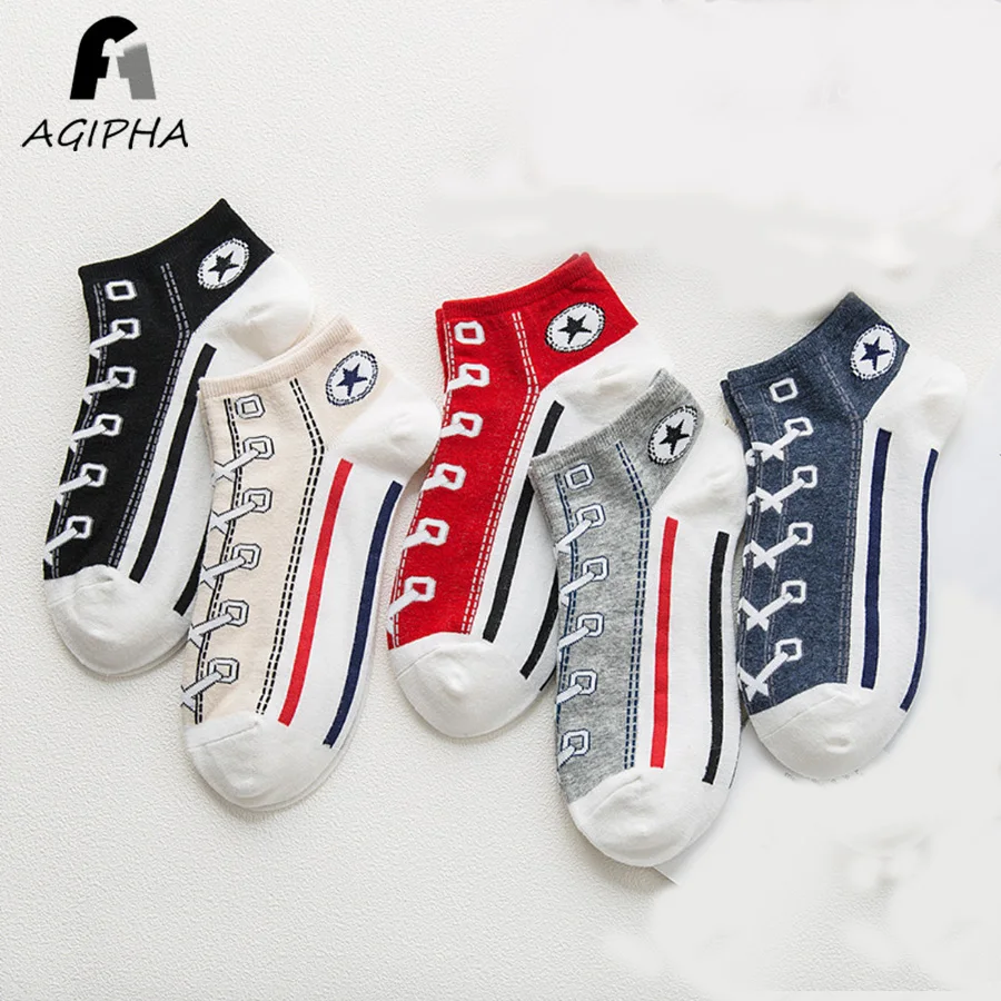 

5 Pairs/lot Funny Shoes Pattern Women Cotton Short Socks Harajuku Casual Summer Thin Ankle Socks Calcetines Mujer Brand New