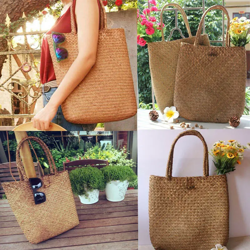 

2019 New Fashion Hot Women Beach Woven Bag Straw Lady Rattan Basket Shoulder Bag Round Handbag