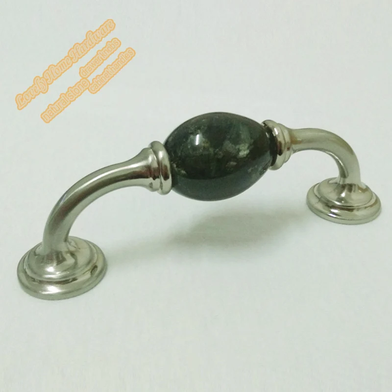 96mm Emerald Pearl Stone Handle,Brushed Nickel Pull,Double Hole