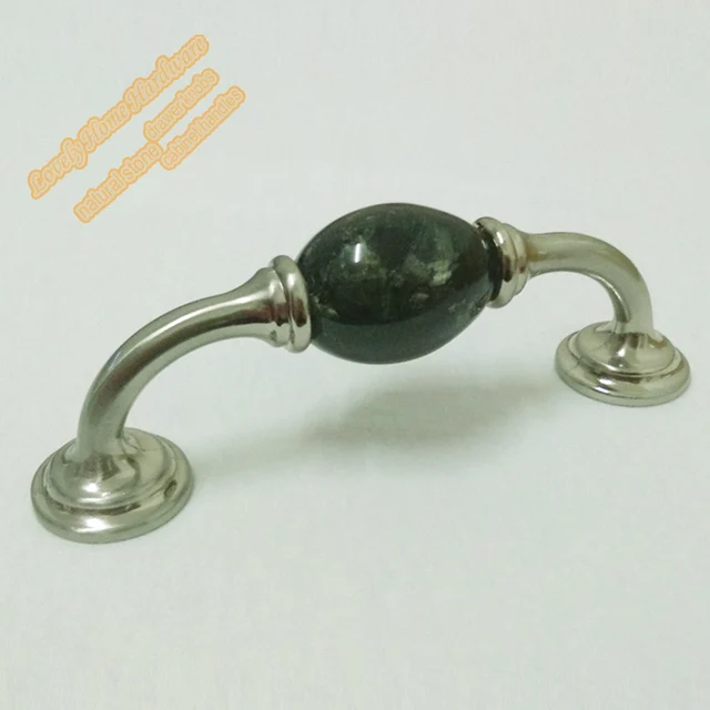 96mm Emerald Pearl Stone Handle Brushed Nickel Cabinet Pull Double 96mm Emerald Pearl Stone Handle Brushed Nickel Cabinet Pull Double Hole Modern Cupboard Handles