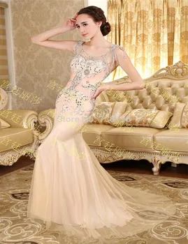 

Hot 2019-See Though Free-Shipping Mermaid Luxuries Crystal Diamond vestido de festa Pink women prom pageant Dresses