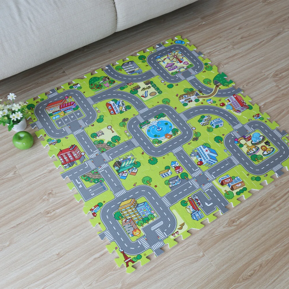 New-9pcs-Baby-EVA-foam-puzzle-play-floor-matCity-Road-Education-and-interlocking-tiles-and-traffic-route-ground-pad-no-edge-2