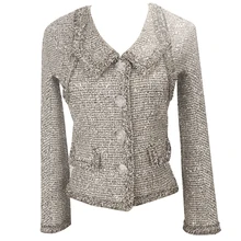 Новинка; маленькое ароматное ветрозащитное пальто; сезон осень-зима; Короткое шерстяное пальто серебристого цвета металлик;