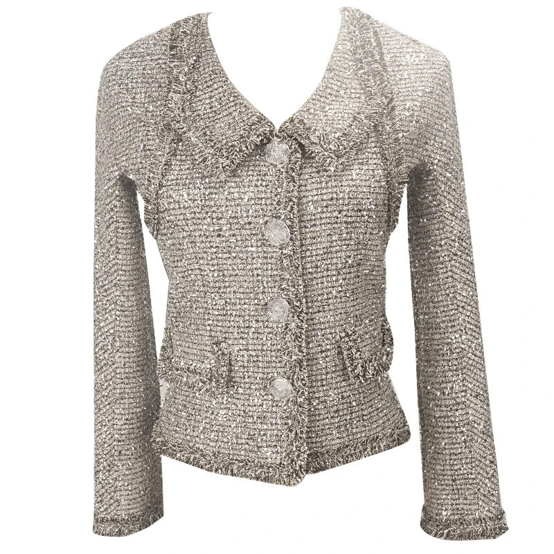 

New Small fragrant wind coat autumn winter short silver metallic color woolen coat 2018