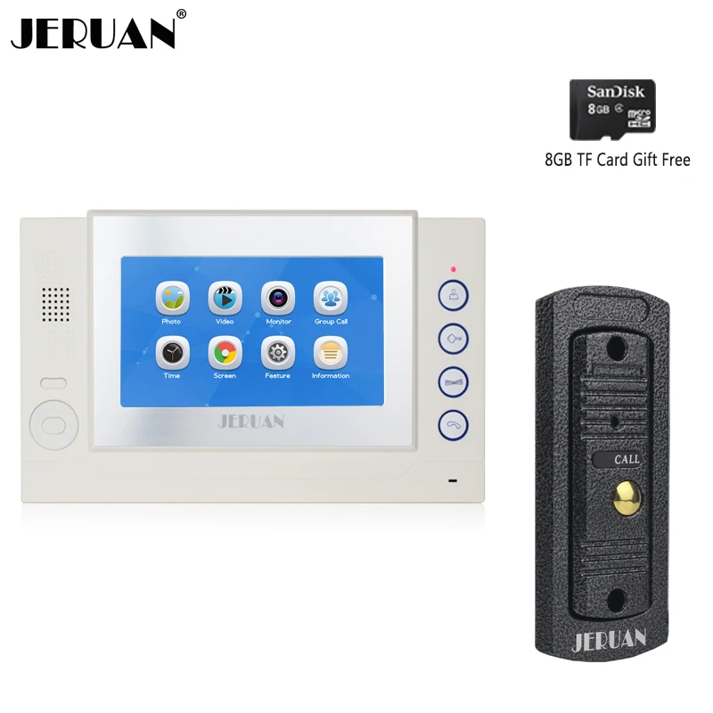 

JERUAN 7 inch LCD Video Doorbell Door phone Record Intercom System Metal Waterproof Infrared Night Vision Camera 8GB TF Card