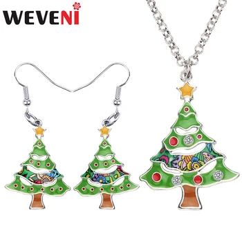 

WEVENI Enamel Alloy Christmas Tree Gift Jewelry Sets Earrings Drop Necklace Pendant Cheap Bijoux For Women Girls Teens Party New