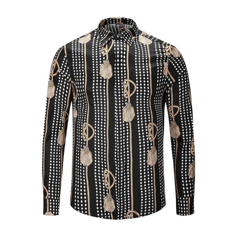 

True Reveler nightclub shirts design men long sleeve classic black white blouse fashion black gold Polka Dot print tops shirt