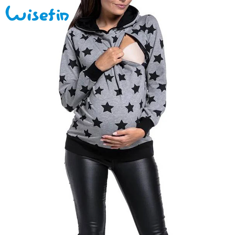 

Wisefin Maternity Hoodies Nursing Top Winter Pregnancy Clothes Long Sleeve Breastfeeding Clothes Star Sweatshirt Nursing Clothes