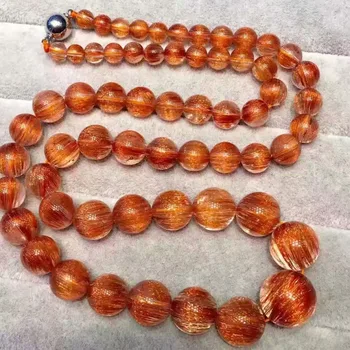 

Top Quality Natural Copper Hair Rutilated Quartz 6-15mm Crystal Cat Eye Gemstone Round Beads Necklace Chain AAAAAA