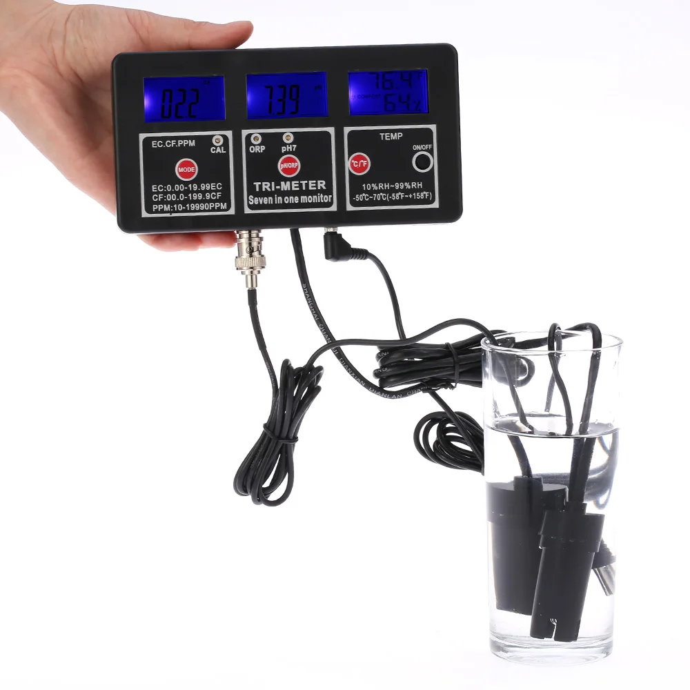 

Multi-parameter Digital ph meter Professional 7 in 1 Water Testing Meter Monitor ORP / pH / RH / EC / CF / TDS(PPM) / TEMPTester
