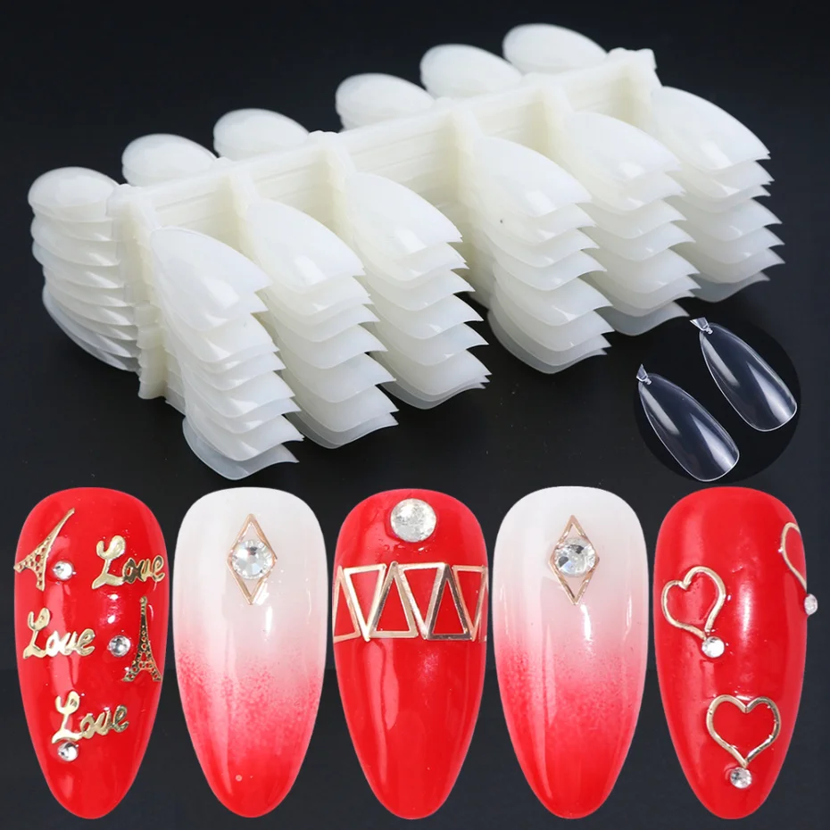 

120pcs Full Cover False Nail Tips Stiletto Palette Natural Clear Color Practice Display Acrylic Polish Nail Art Tools LA1030