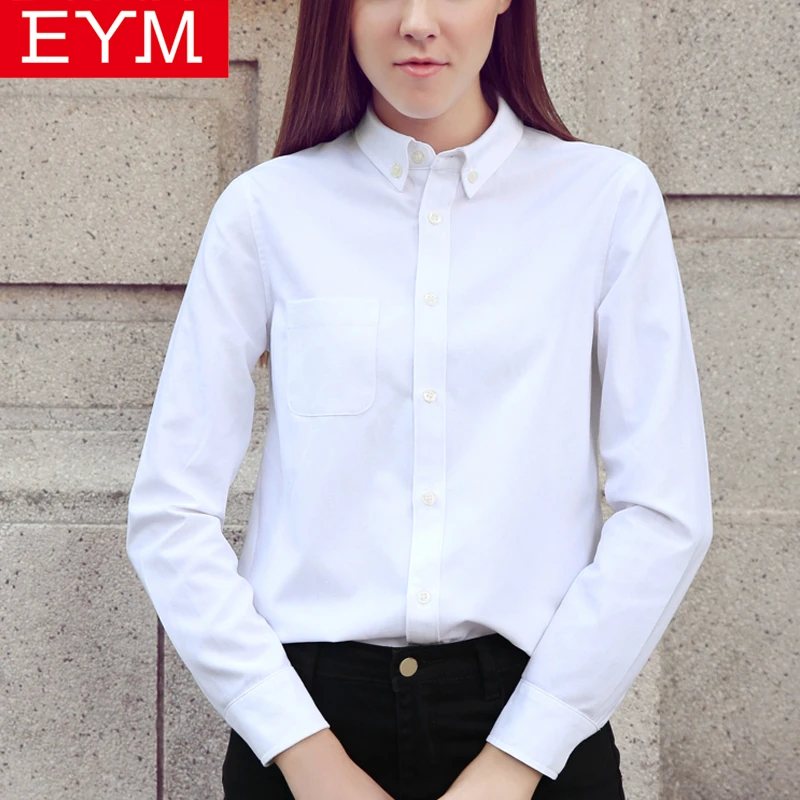 Prix MEJ Femmes Chemises Plus La Taille Blouses 2018 Printemps À Manches Longues Petite Amie Chemises Casual Coton Solide Couleur Chemisier Collège Style Tops