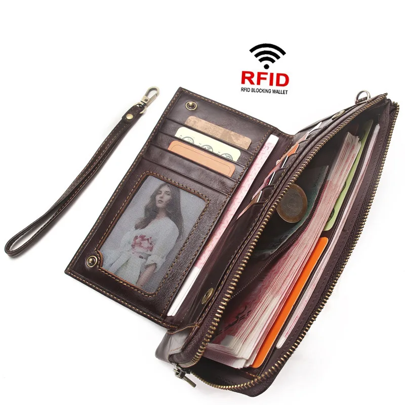 Мужской кошелек кожаный длинный Многофункциональный Анти магнитный RFID клатч
